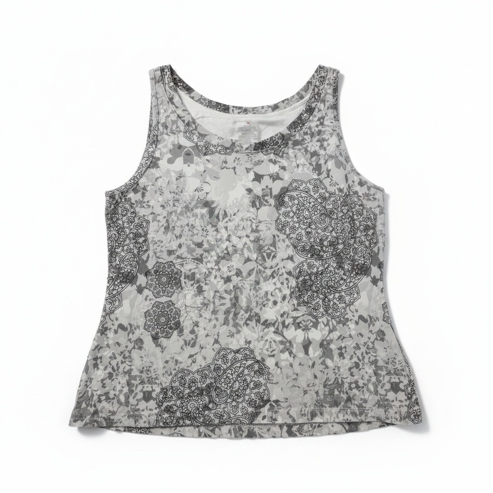 Danskin Now Womens XXL Gray White Floral Paisley Shelf Bra Tank Top DL39T077